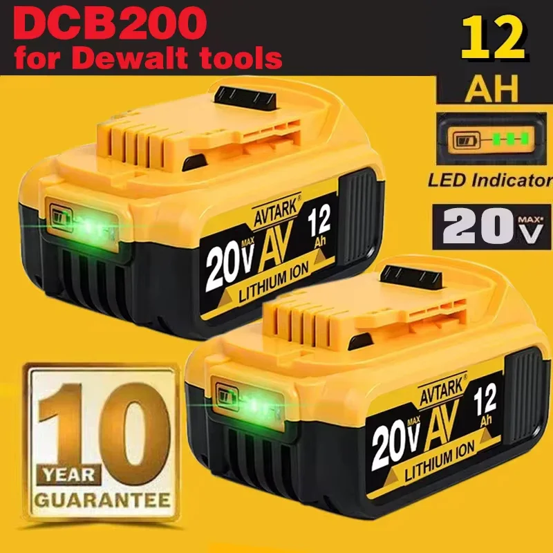 

DCB200 20V 12.0Ah 8.0Ah Replacement Li-ion Battery for DeWalt DCB203 DCB201 DCB205 Power Tool Battery 20 Volt MAX With Charger