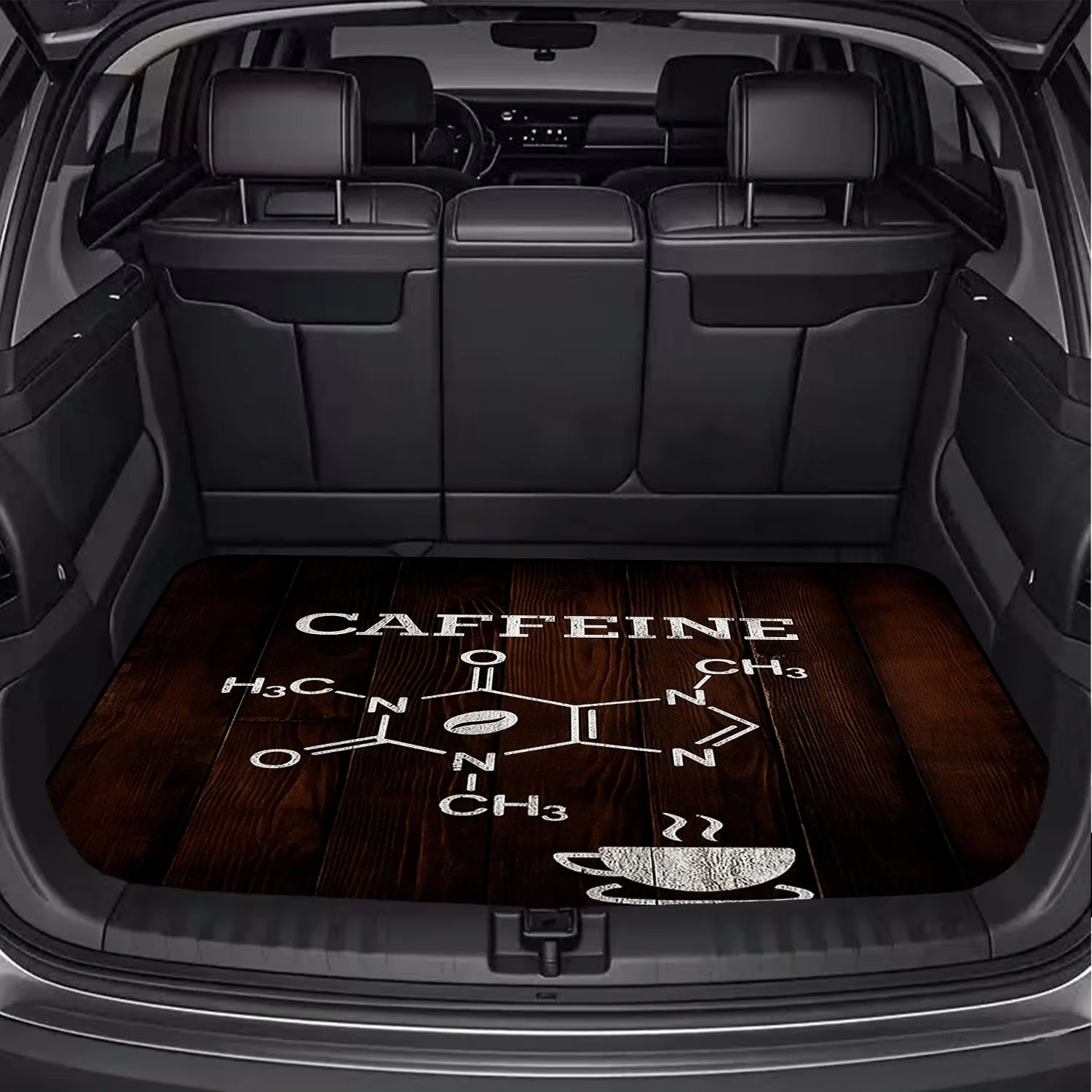 Car Trunk Mat, Caffeine Molecule Wooden Board Coffee Cup Print Cargo Liner, Non-Slip Rear Trunk Protector, Car decor, Car Accessories, Interior Decoration Mat, Universal Fit For SUV Sedan Truck, Coffee Love