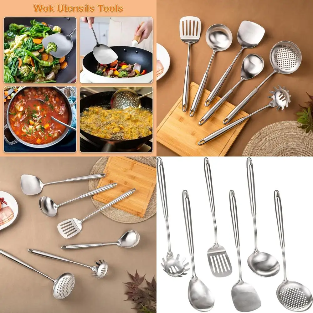 

Набор из 6 предметов: кухонные принадлежности из нержавеющей стали 304 (вок и ложка для супа), антипригарные кухонные инструменты