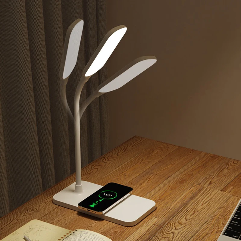 Imagem -03 - Lâmpada de Mesa Led com Carregador sem Fio e Usb Plug in Port Cabeceira Night Light Toque Regulável Eye-caring Jogos Leitura Casa