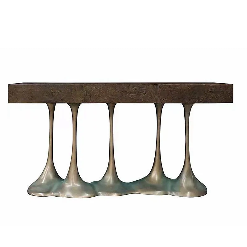 Modern simple pure copper entrance cabinet Villa large flat floor against the wall entrance table