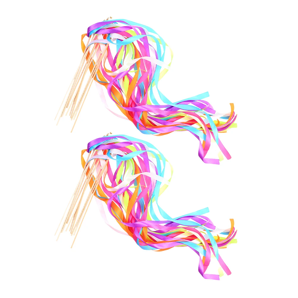 

20pcs Ribbon Sticks Bulk Wedding Fairy Decorative Streamer Wands Bright Color Smooth Wooden Handles Party Supplies