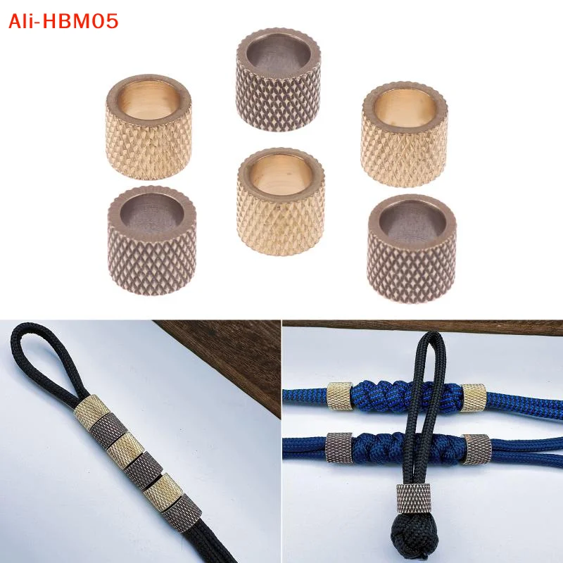 (HB05)2Pc Knurling Cylinder Brass Knifes Bead DIY Paracord Woven Bracelet Lanyard Pendant Accessory Outdoor Tool Hanging Charm