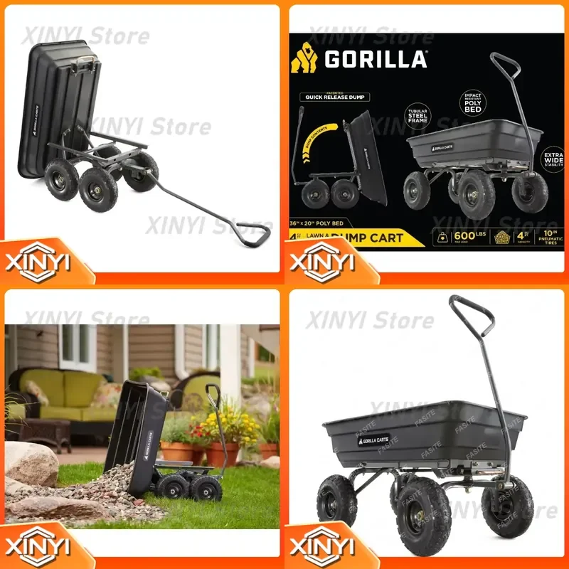 High Quality for Gorilla Carts GOR4PS 600 lb Poly Garden Dump Cart with 10 Inch Tires for Outdoor Utility Cart Lawn Garden