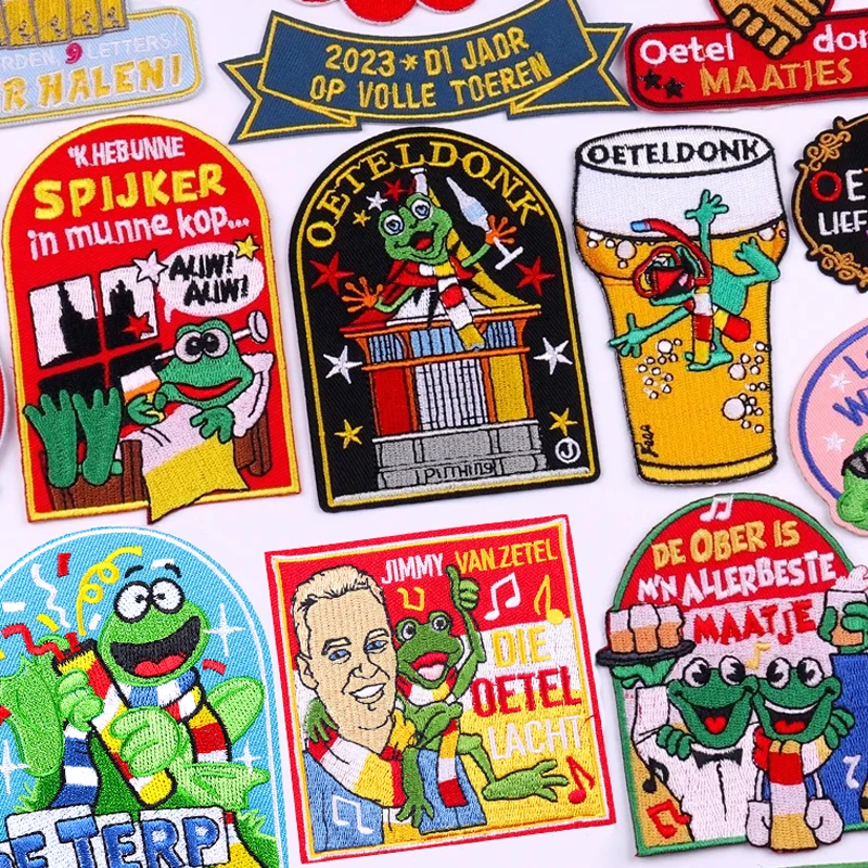 Niederlande Oeteldonk Emblem Stickerei Patch DIY Eisen auf Patches Cartoon Frosch Patch Karneval für Niederlande Patches für Kleidung