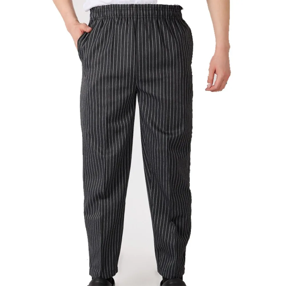 Loose Striped Chef Pants Elastic Waist Zebra Print Restaurant Kitchen Work Pants for Cooking Staff