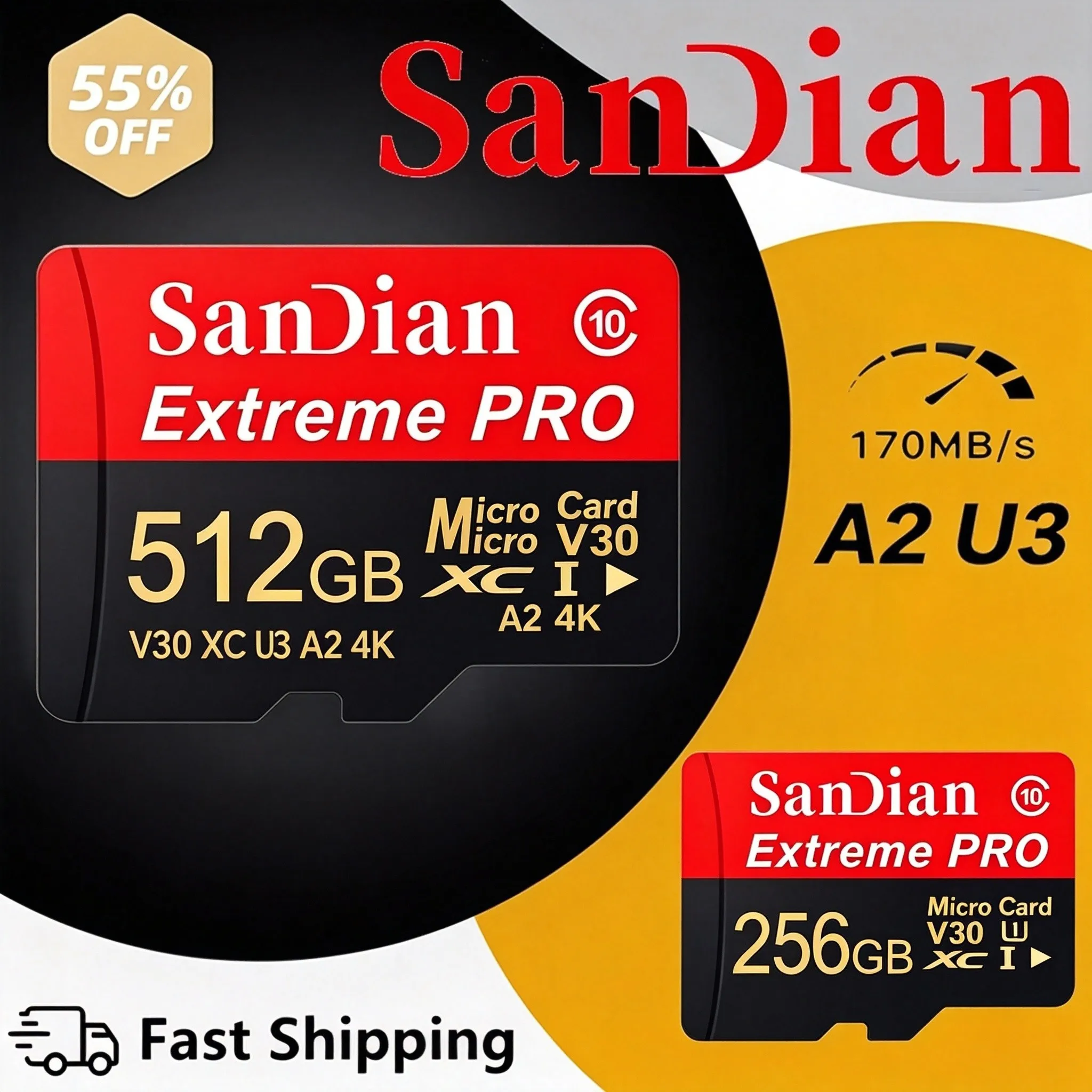 Waterproof TF Cards 256GB 128GB 512GB Micro TF SD Card Memory Card SD Cards for PC/Smart TV/Recorder/Baby Monitor/Car Camera