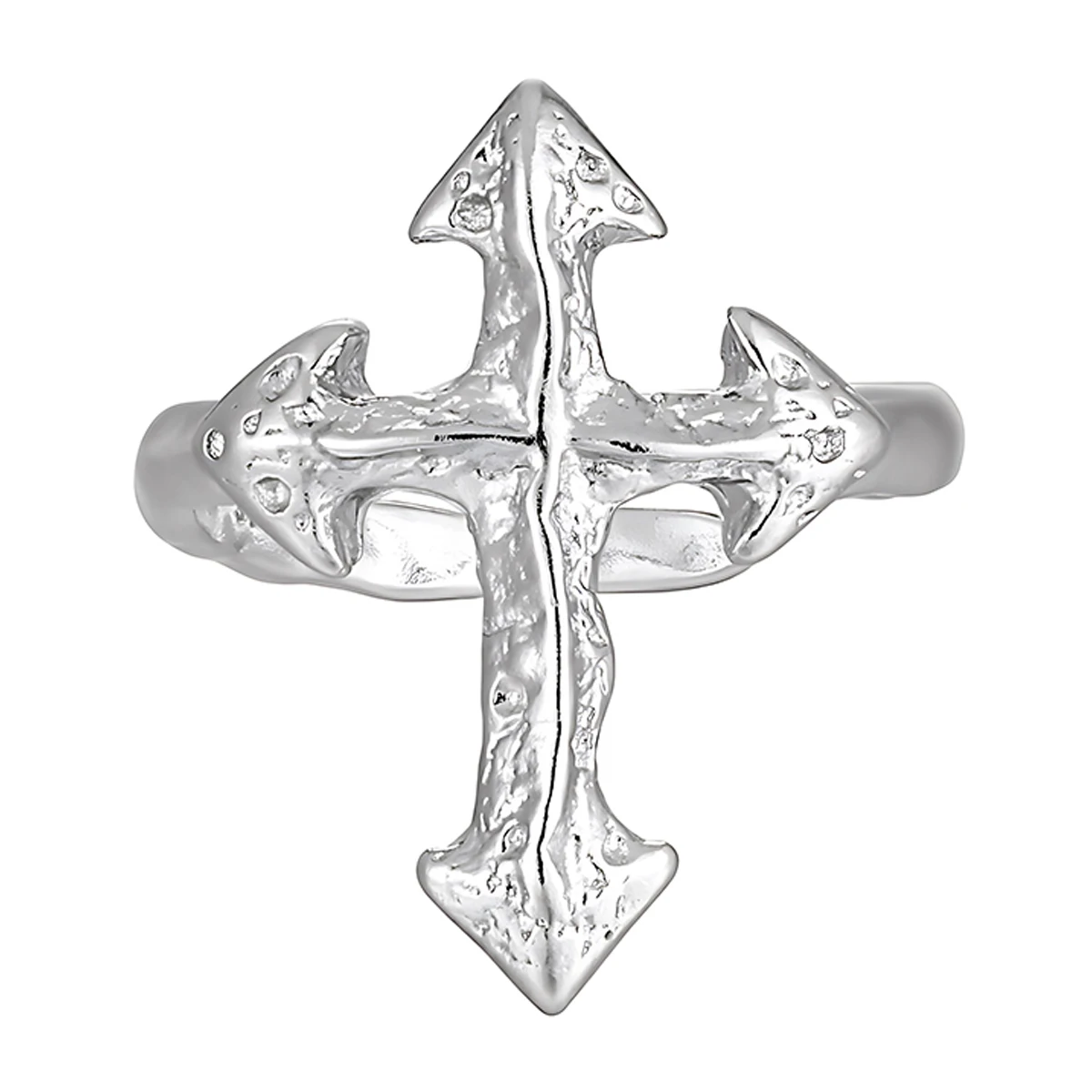 

925 Sterling Silver Open Ring with Arrow Cross Design and Textured Surface Adjustable Gothic Statement Jewelry for Women Men