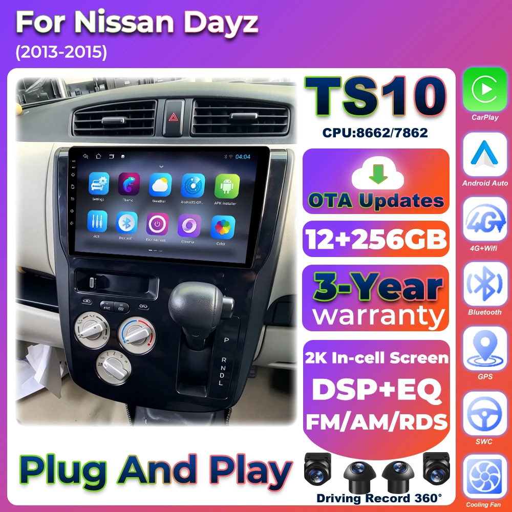 Car Radio Gps Navigation 10 Inch - 日産・デイズ（2013年～2015年式）用カーラジオ、CarPlay対応、タッチスクリーン、プラグアンドプレイ、GPSナビゲーション、ビデオ、マルチメディアプレーヤー、DSP搭載。