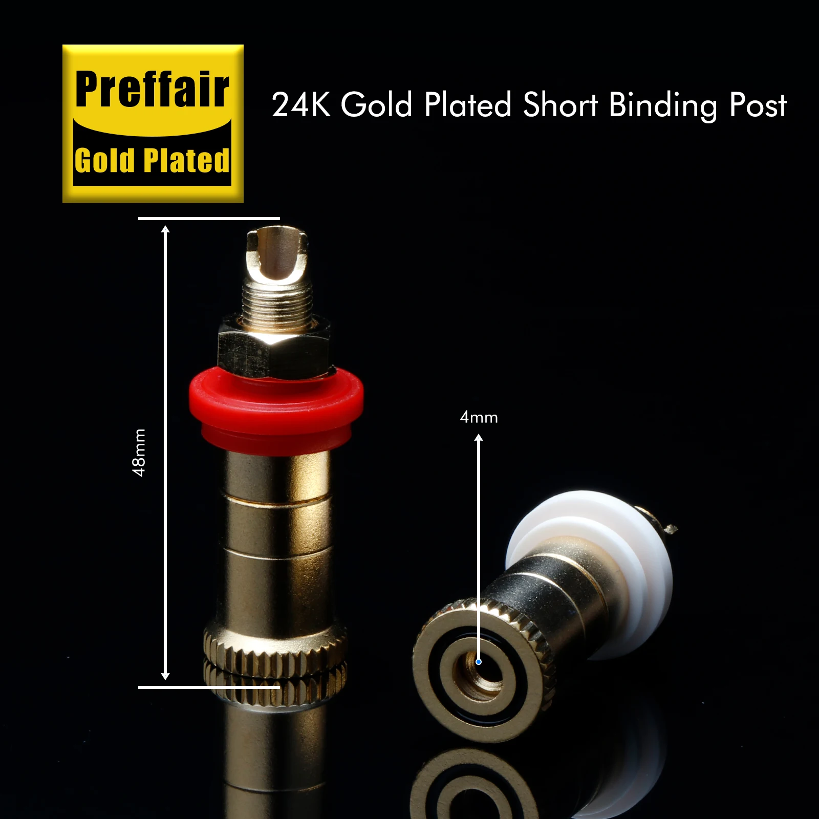 4pcs Preffair HiFi BP1114 Binding Post 24K Gold Plated Terminal Banana Jack Connector Banana Plug Socket Speaker
