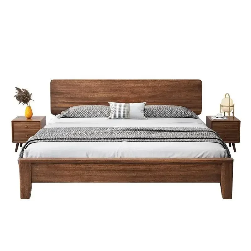 Nordic style walnut solid wood bed modern simple bed 1.5 household 1.8 small double bed rubber wood
