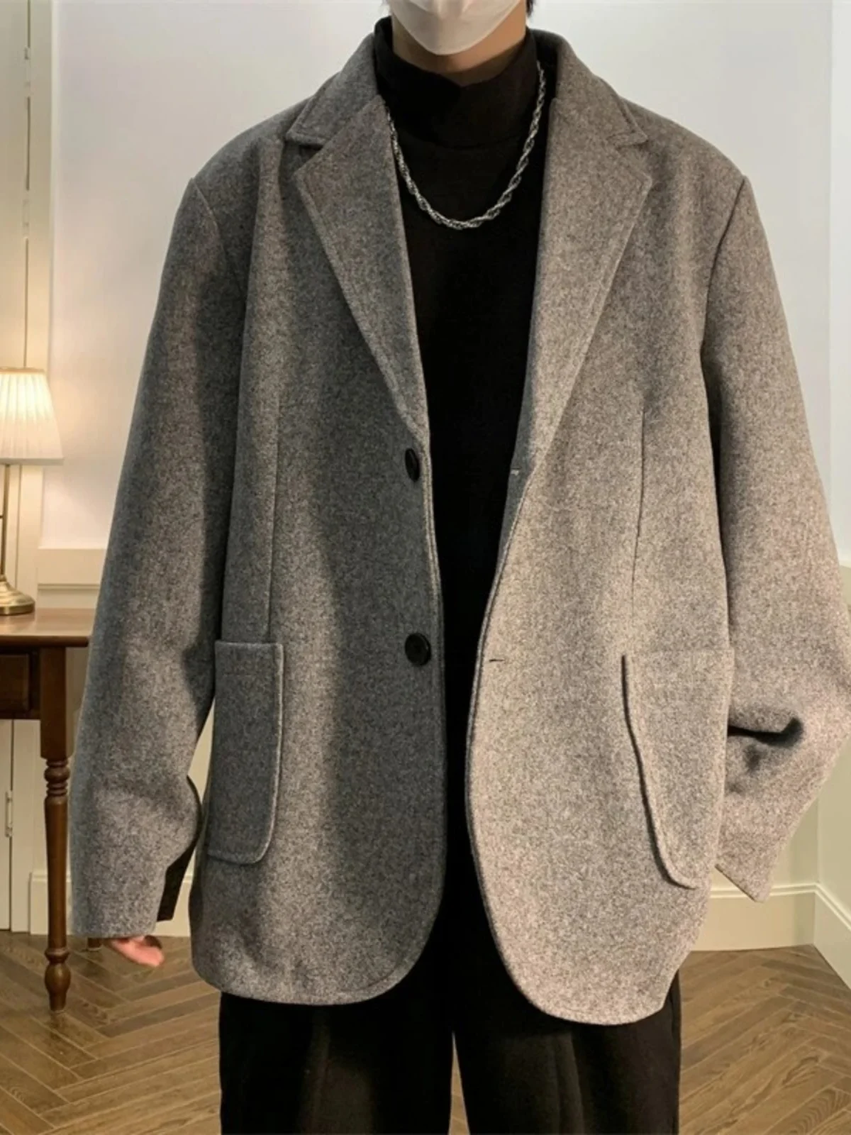 

Утепленный шерстяной мужской пиджак Ele: повседневный, универсальный, осенне-зимний, с добавлением хлопка, молодежный, с длинным рукавом