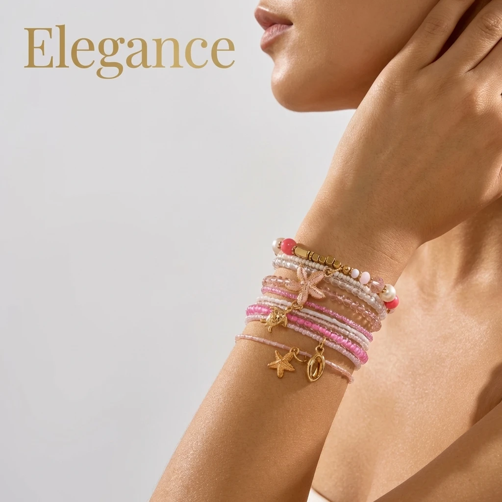 Fashion Multilayer Stacked Bracelets Set for Women Bohemian Shell Starfish Beaded Bracelets Summer Beach Party Jewelry Gift