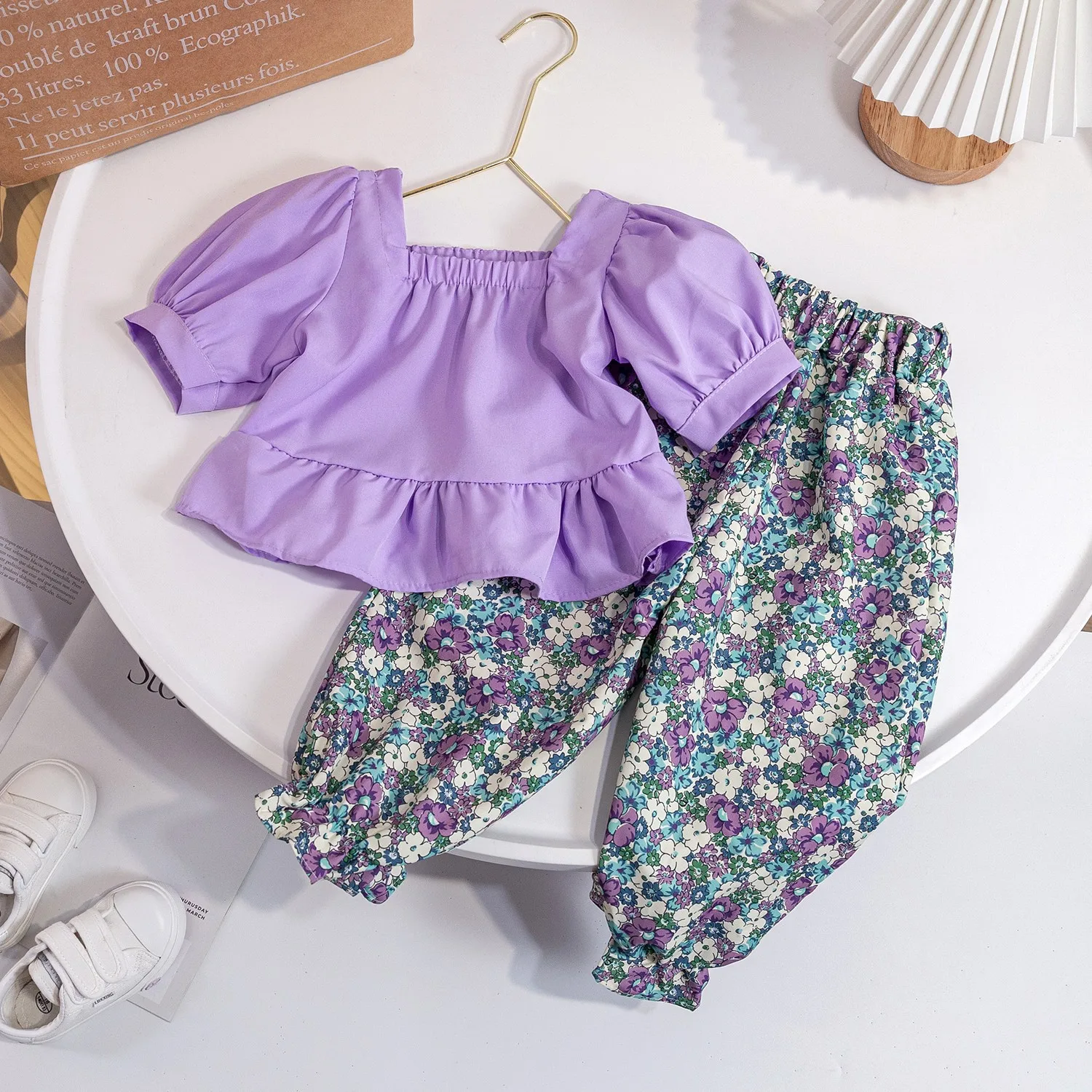 

Girls' suit 2024 new summer dress little girls fashion clothes for 1 to 8 years short sleeve + mosquito pants thin 2-piece set