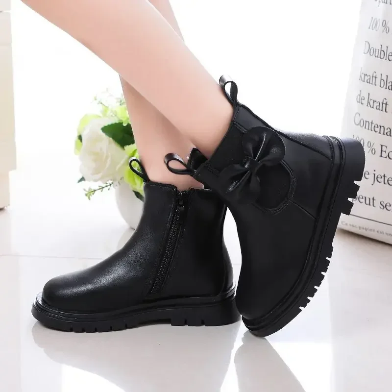 Girls Snow Boots Bow-knot Princess Ankle Boots for Children Waterproof Warm Cotton Ankle High Zipper Autumn Winter Classic 26-36