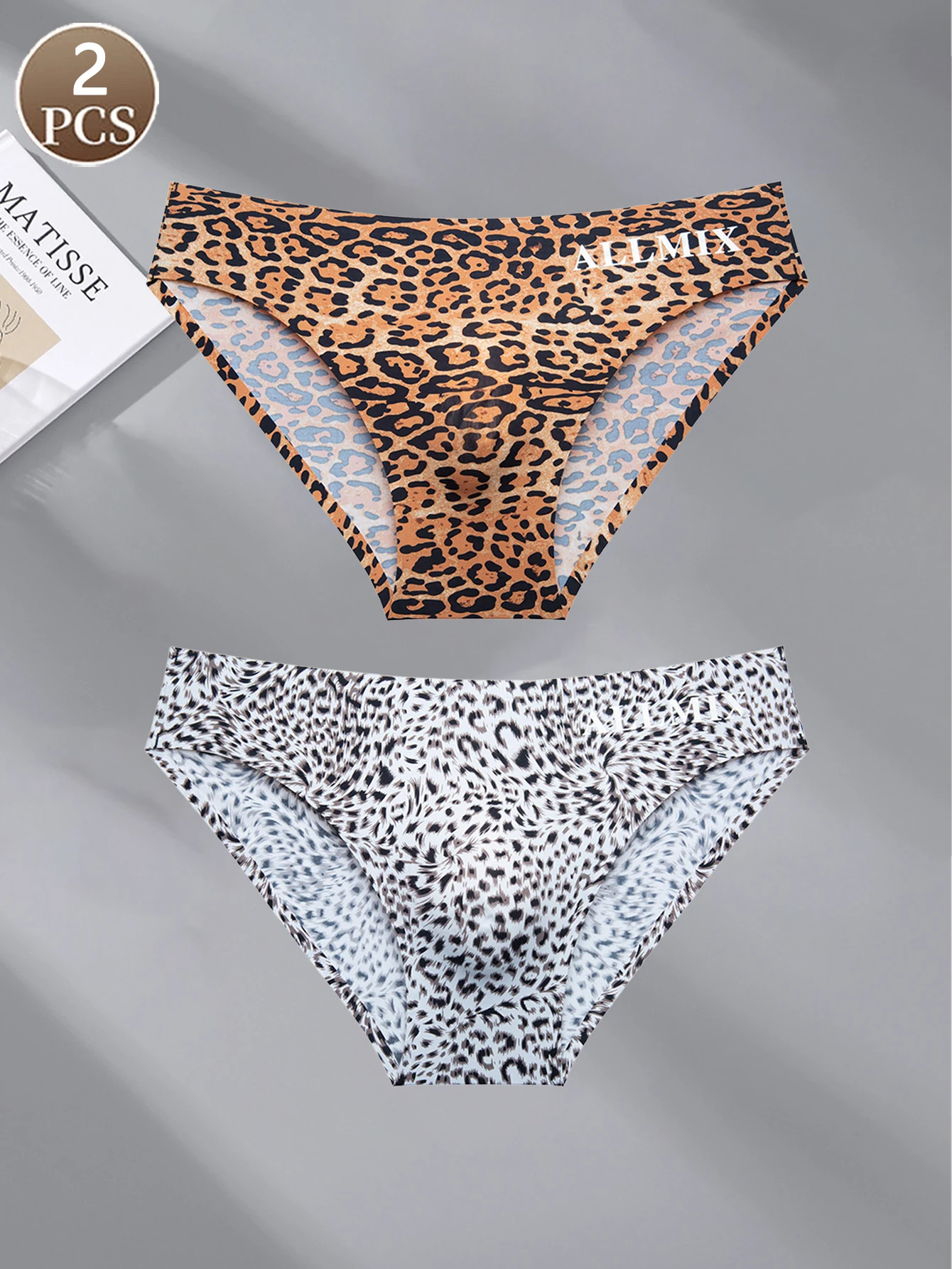 2PCS Herrenunterwäsche modisch und sexy Leopardenmuster Herren Casual Sport Eis Seide Dreieck Unterwäsche niedrige Taille bequem