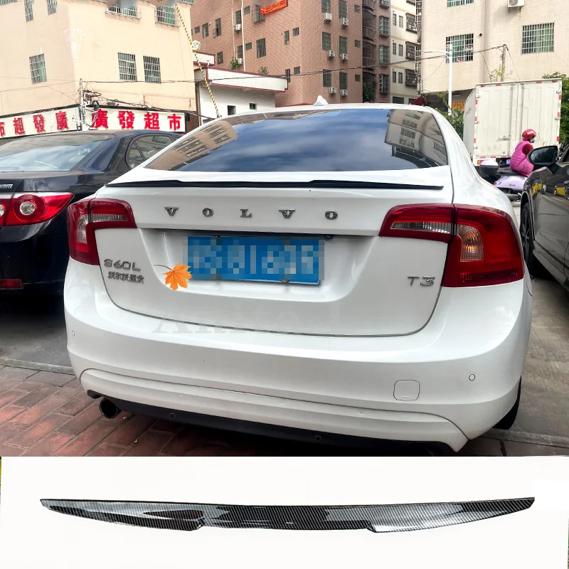 For VOLVO S60 T3 T4 T5 S60L 2012-2017 Trunk Spoiler Carbon Look PU Material M4 Style Rear Ducktail Spoiler Body Kit Accessories