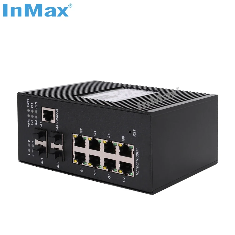 12 منفذ 10G حلقة صناعية PoE محول إيثرنت 4X10G SFP + و8 منافذ 10/100/1000BaseT(X) شبكة حلقية