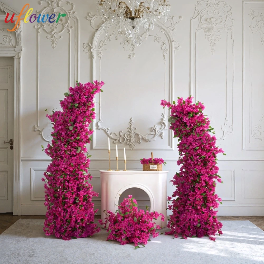 

Uflower Hot Pink Bougainvillea Plum Blossom Runner Event Flower Stand Wedding Decoration Wedding Backdrop Horn Arch Arrangements