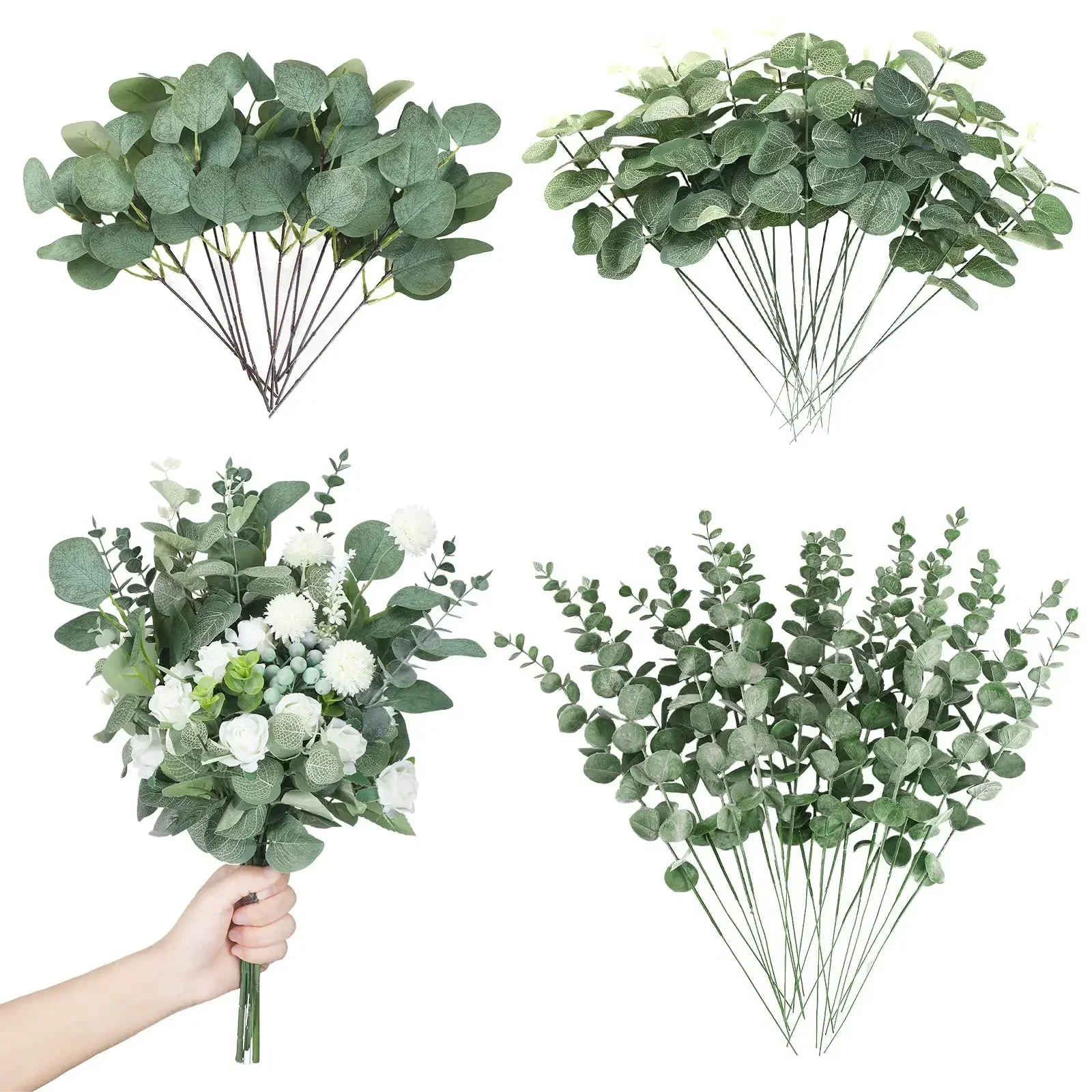 5/10Pc Artificial Eucalyptus Leaves Stems Faux Greenery Branch for Floral Wreath Garland Bouquets Arrangement Wedding Decoration