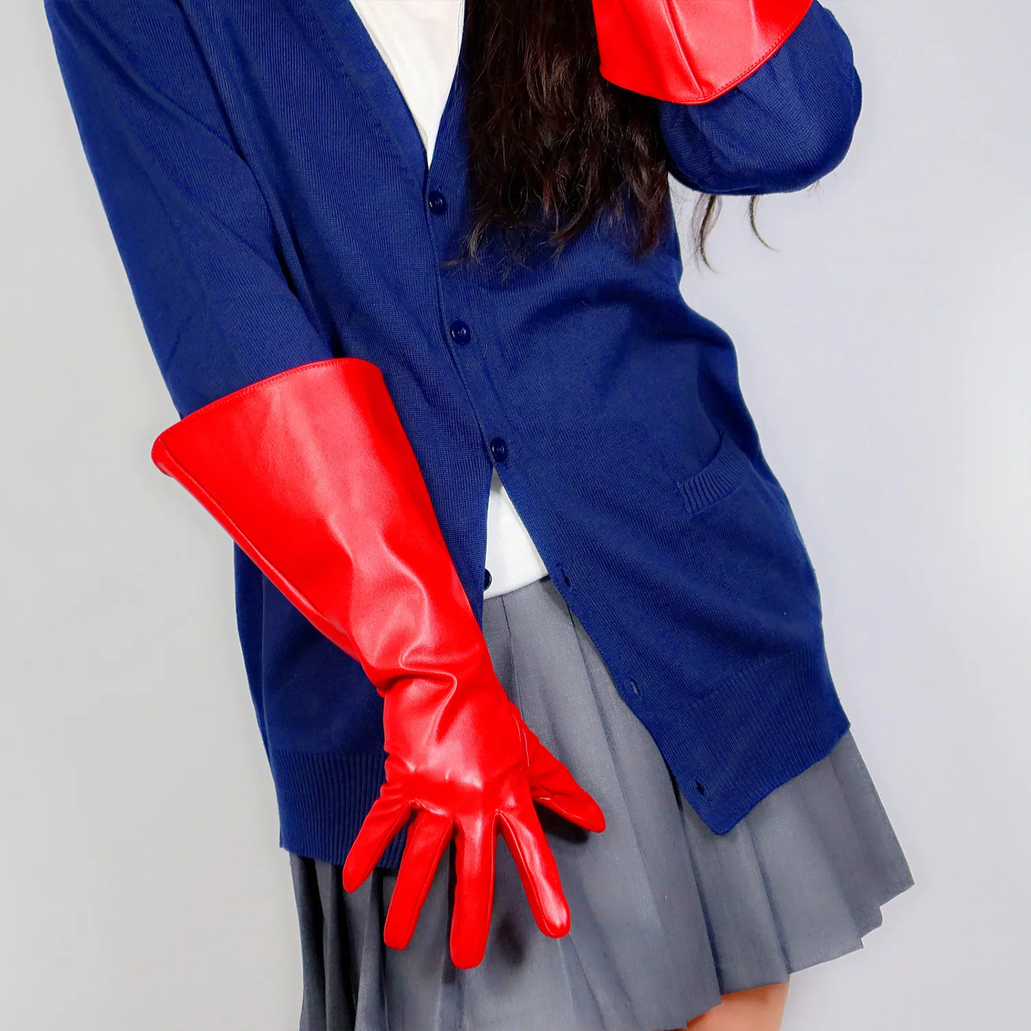 Unisex Red Cosplay Gloves Oversized Large Puff Sleeves Size L Faux Leather Elbow Halloween Costume Fashion Evening Gala Dressing