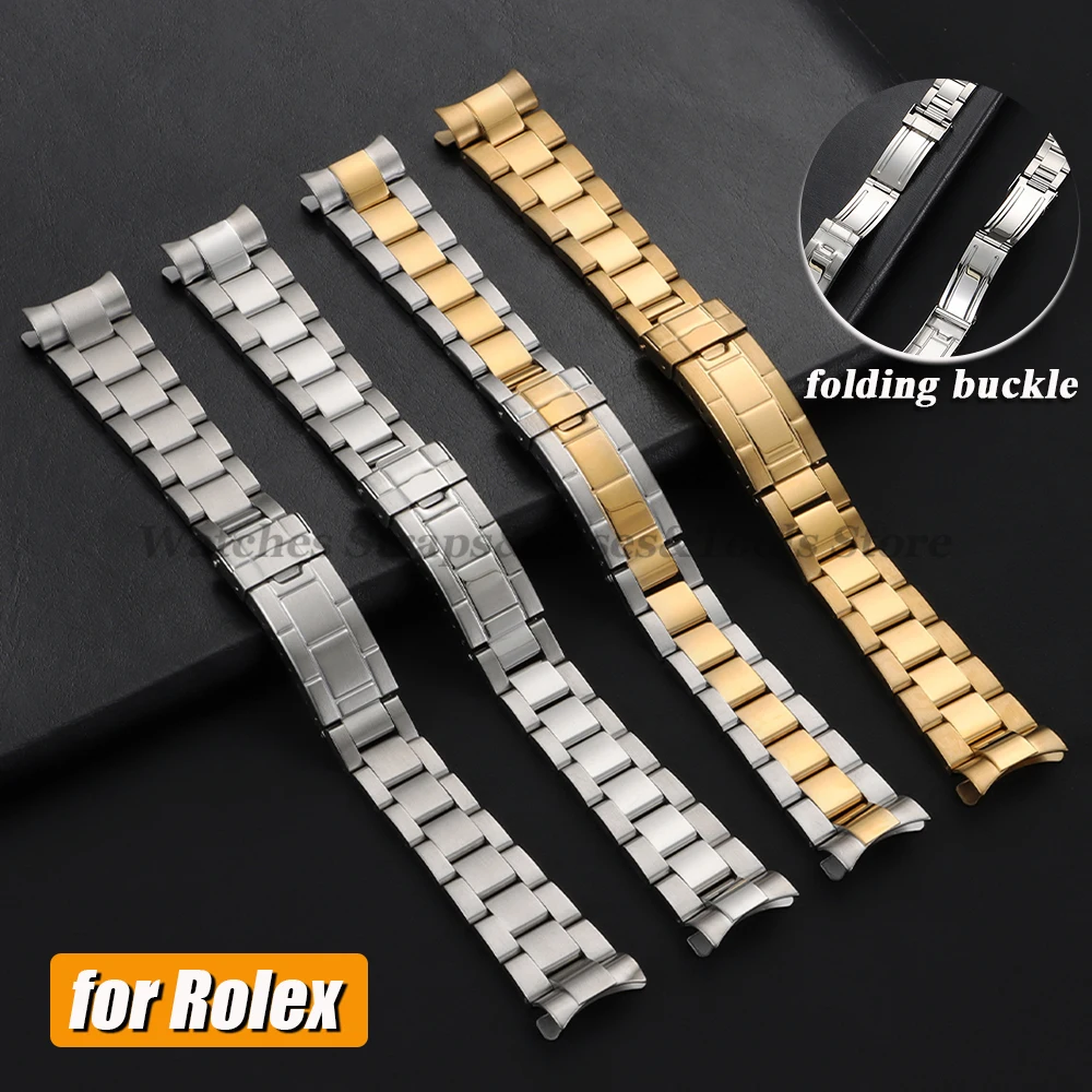 Uhrenarmband aus massivem Edelstahl mit gebogenem Ende, 20 mm, für Rolex für Daytona Water Ghost Diving, Faltschließe, Ersatzarmbänder