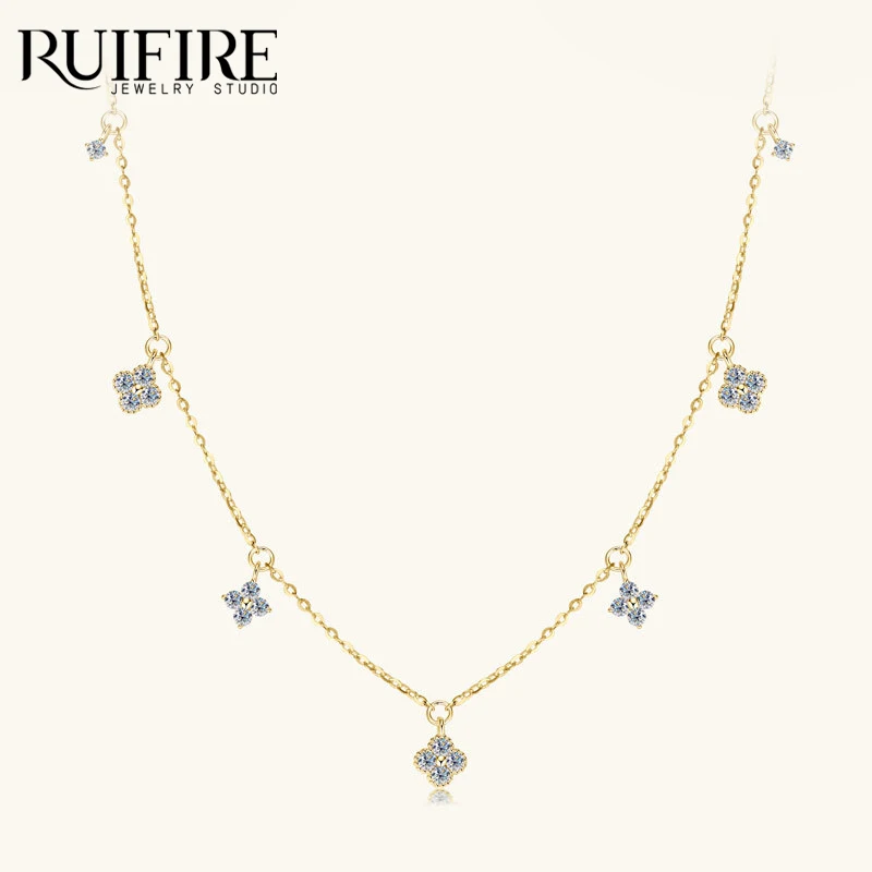 

RUIFIRE Moissanite Clover Charm Necklace Multi Pendant 14K Gold Plated S925 Sterling Silver Chain Necklaces Women Jewelry Gift