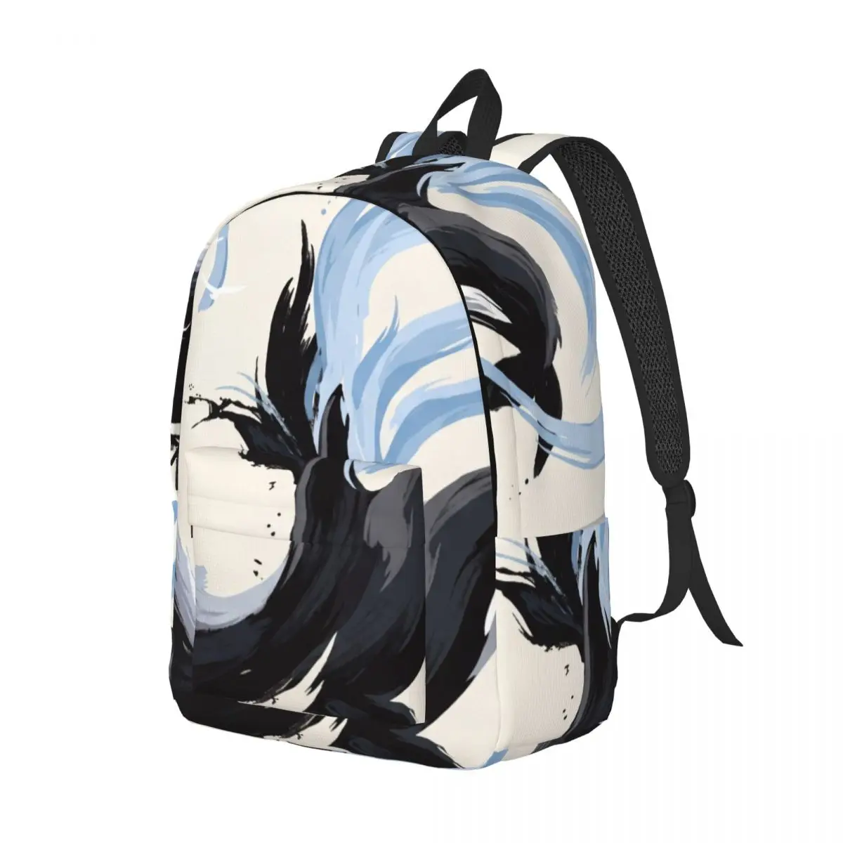 Ocean Print School Backpack Center Whale Artistic Monochrome Off White Black Streetwear Bookbag for Teens College Travel Concert