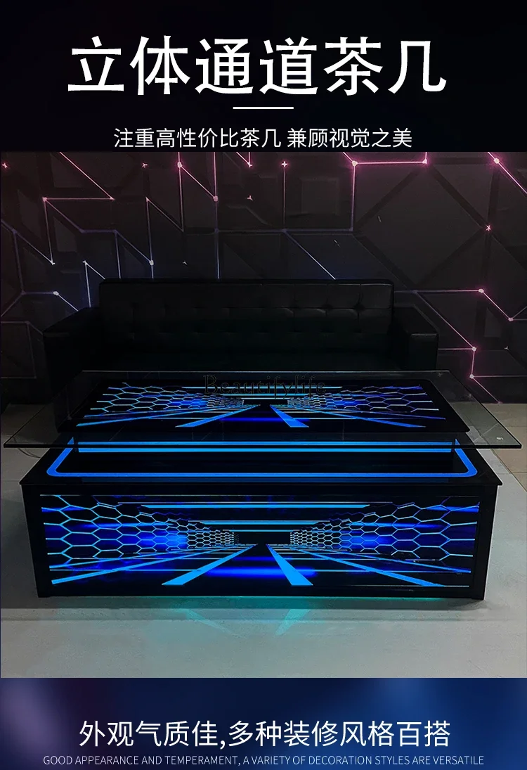 01 بقعة طاولة القهوة مضيئة النادي الأوروبي بار الزجاج المقسى طاولة القهوة الفولاذ المقاوم للصدأ #2