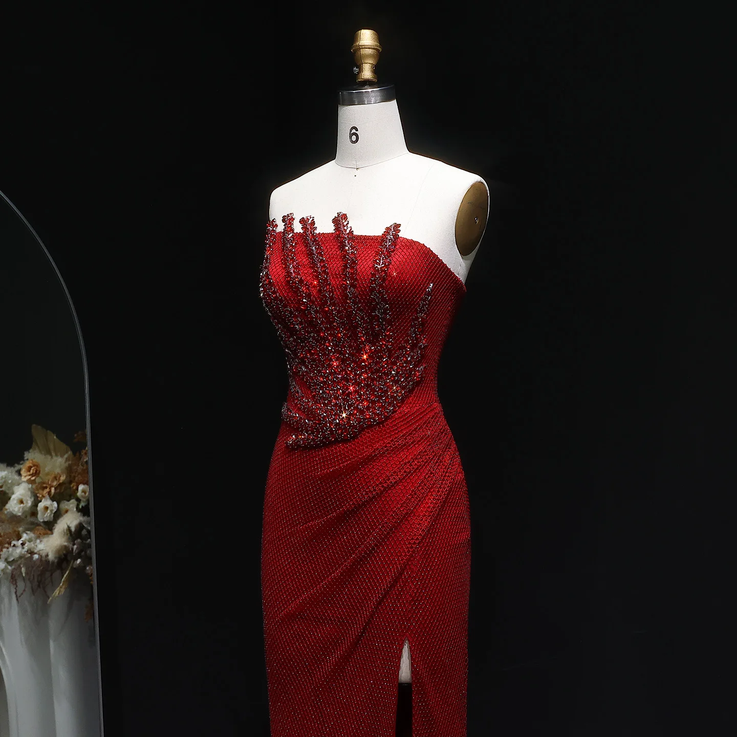 Sharon Said Stunning Crystal Dubai Caramel Mermaid Evening Dress with Slit for Luxury Wedding Prom Party Gowns SS528 Customized image 4