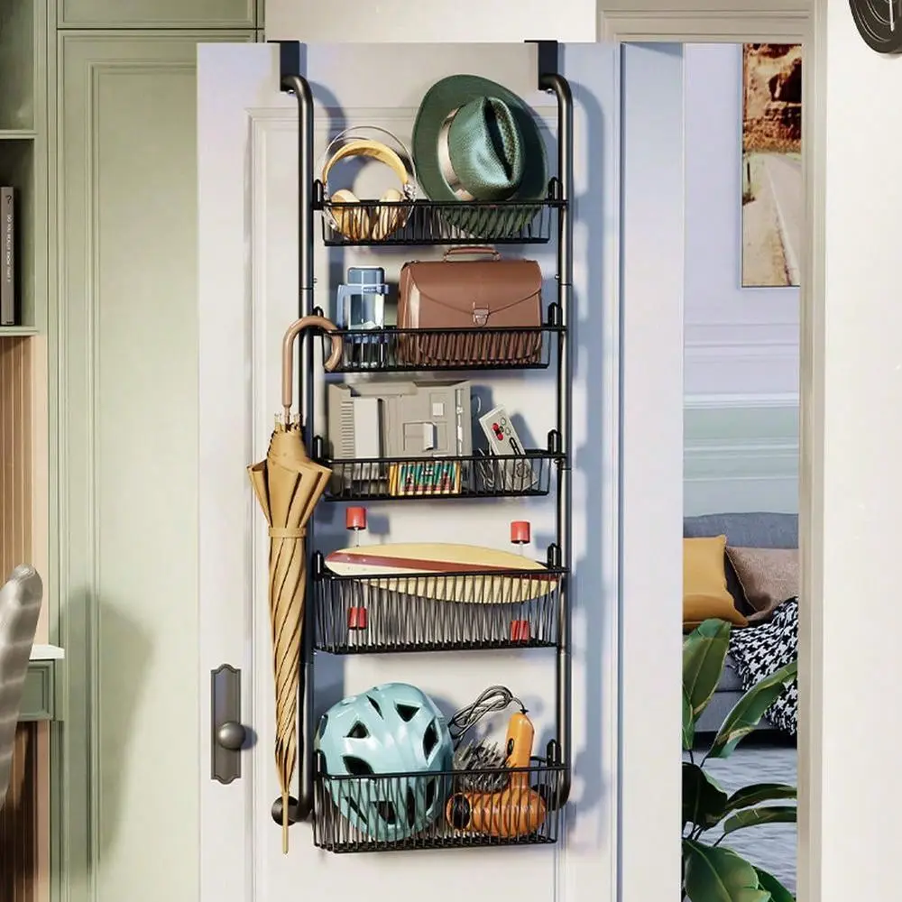 The Door Pantry Organizer,6 Tier Hanging Basket Back Door Storage Rack Shelf,Metal Over The Door Shelves With Adjustable Baske