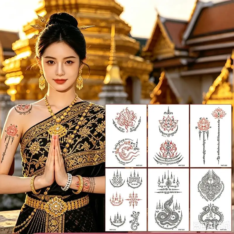 Hot Sale 5 Sheet Matte Thai Temporary Tattoo Stickers Waterproof Sweatproof Exotic Patterns For Festivals Cosplay Parties Daily
