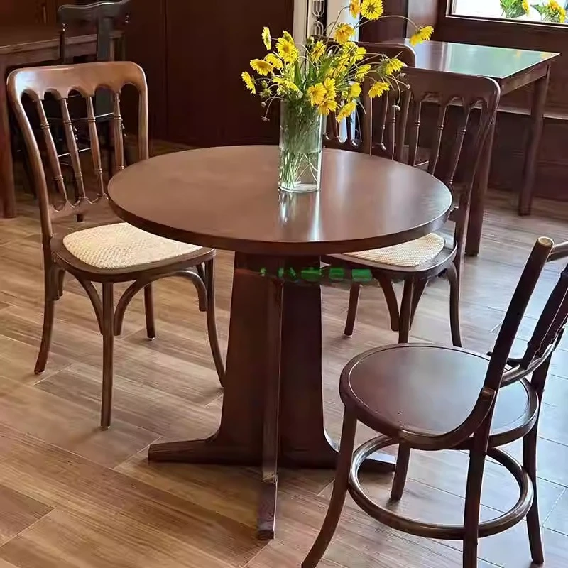 

American cafe table and chair combination Internet celebrity milk tea, dessert bakery, commercial, solid wood table