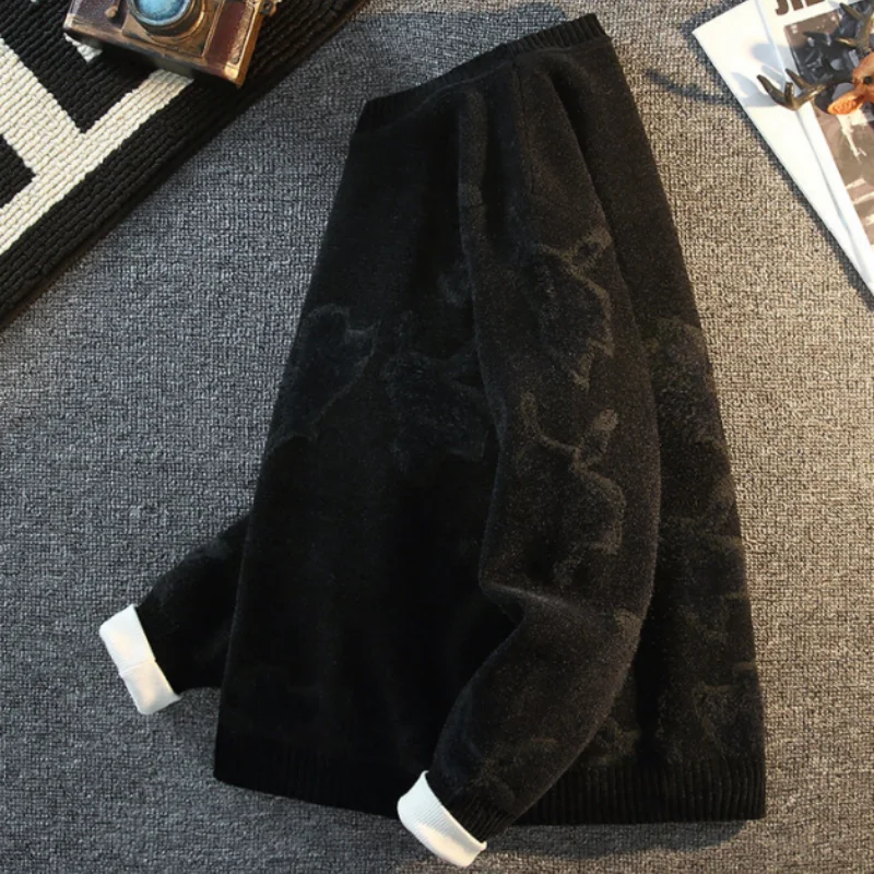 men's autumn winter long sleeves knit sweater round neck new model jacquard keep warm high quality pullover leisure fashion tops