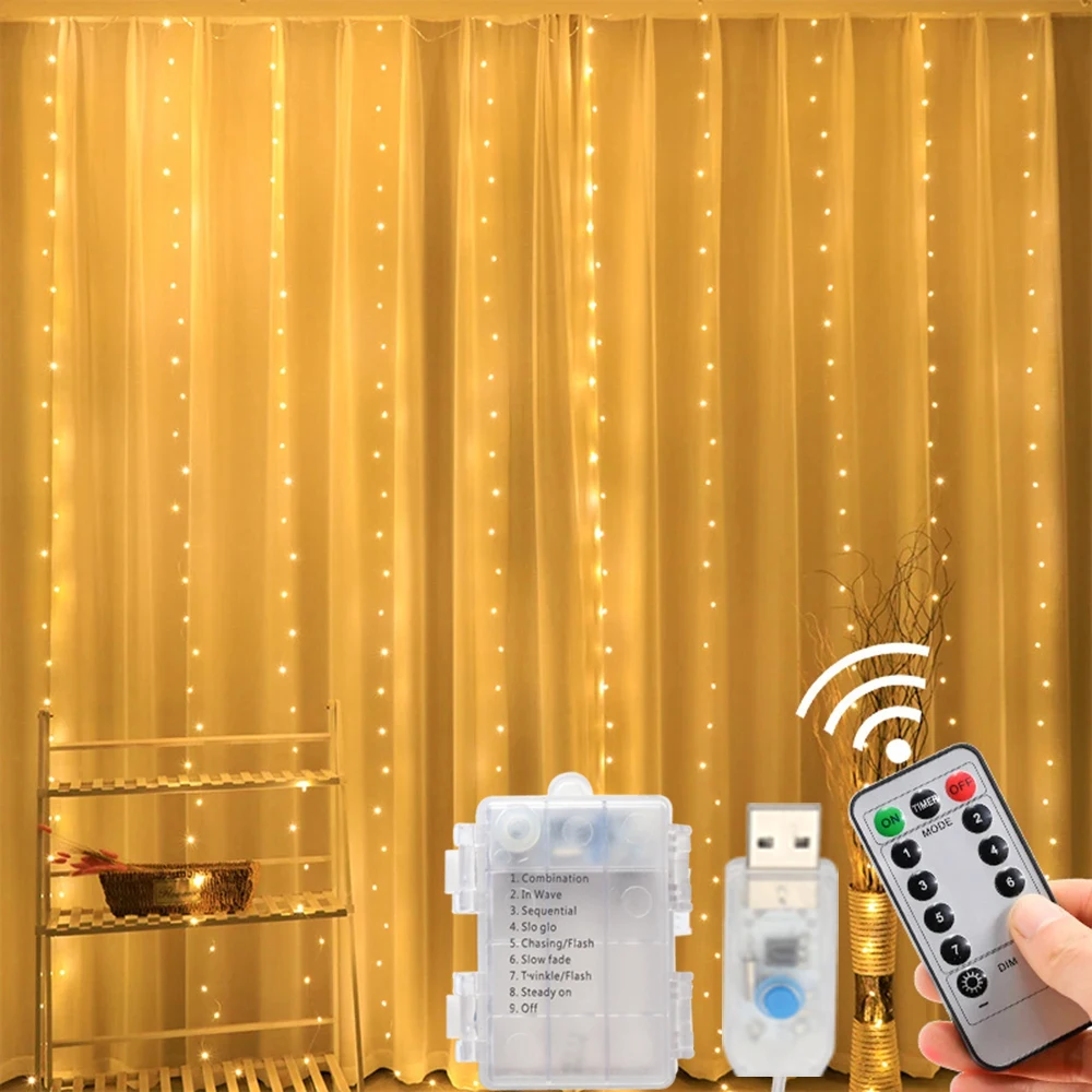 LED أضواء الجنية سلسلة USB بطارية تعمل بالطاقة الستار أضواء عيد الميلاد جارلاند للعام الجديد حفل زفاف ديكور حديقة المنزل #1