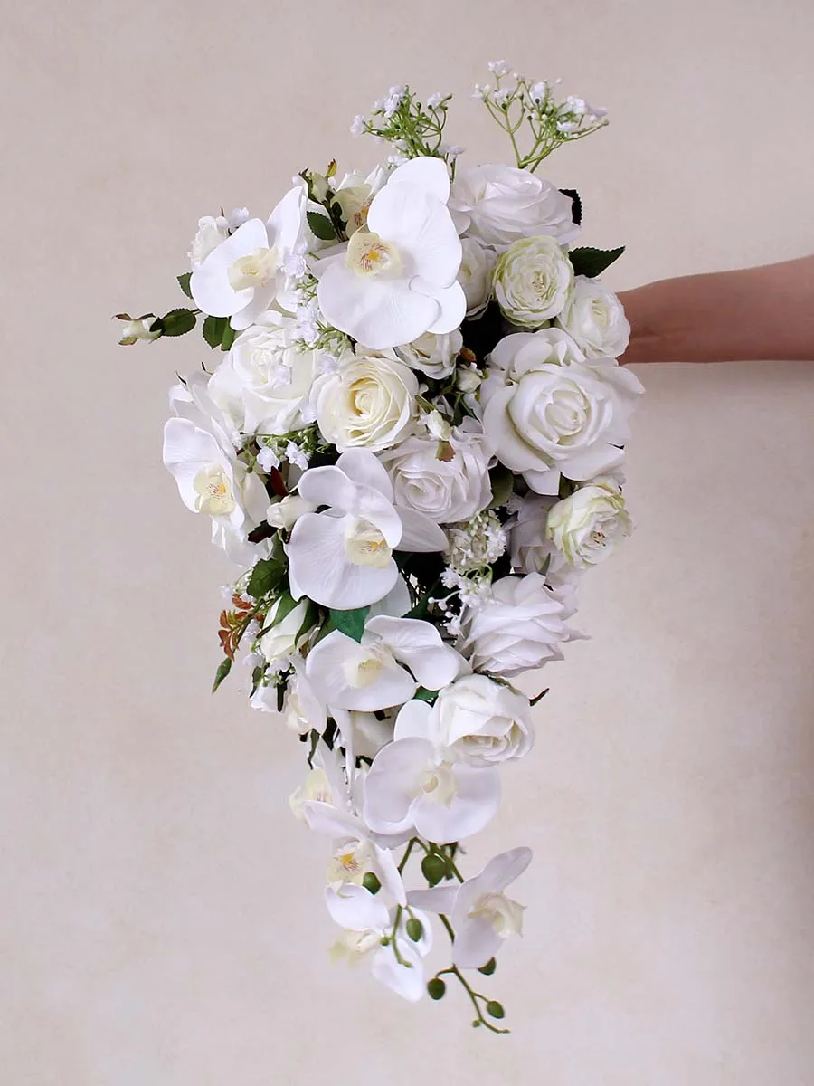 Bouquet de mariage en cascade, fleurs artificielles pour décoration de mariage, nouvelle collection 2023