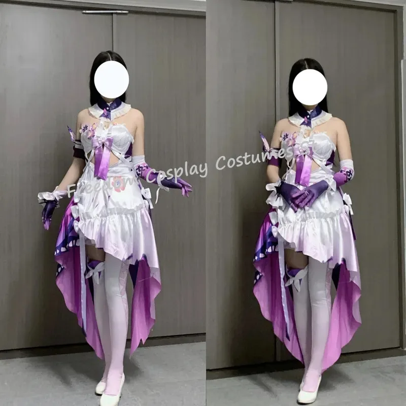 혼카이 스타 레일 코스프레 캐스터리스 의상 드레스 가발 헤드웨어 나비 꽃 소품 애니메이션 캐스터리스 롤플레이 슈트