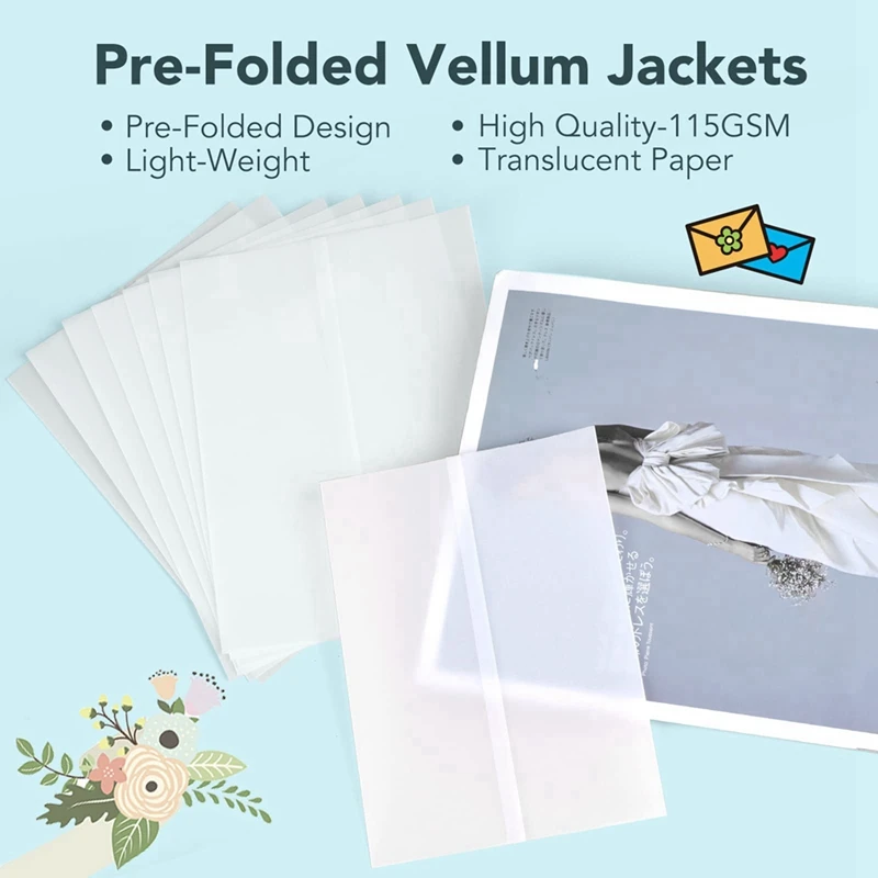 Hot TTKK 240Pcs Pre-Folded Vellum Paper, Printable Vellum Jackets Translucent Vellum Paper 5X7 Inch Vellum Paper Wraps