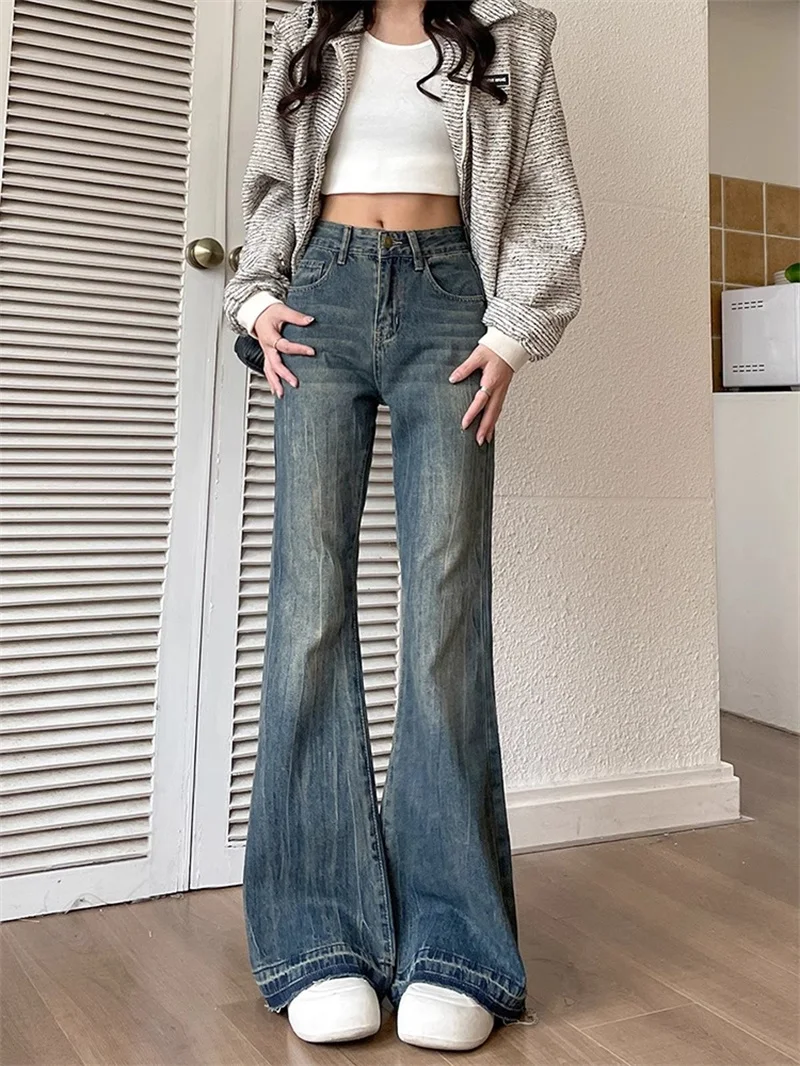 MiiiiX American Retro Baggy Jeans Women Long Pants 2024 Autumn New High Waist Design Slim Boot Cut Denim Trousers Female Clothes