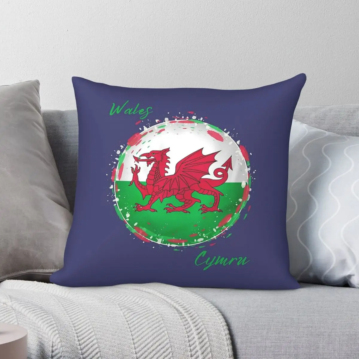 Wales Cymru Welsh Dragon Square Pillowcase Polyester Linen Velvet Printed Zip Decorative Home Cushion Cover 45x45