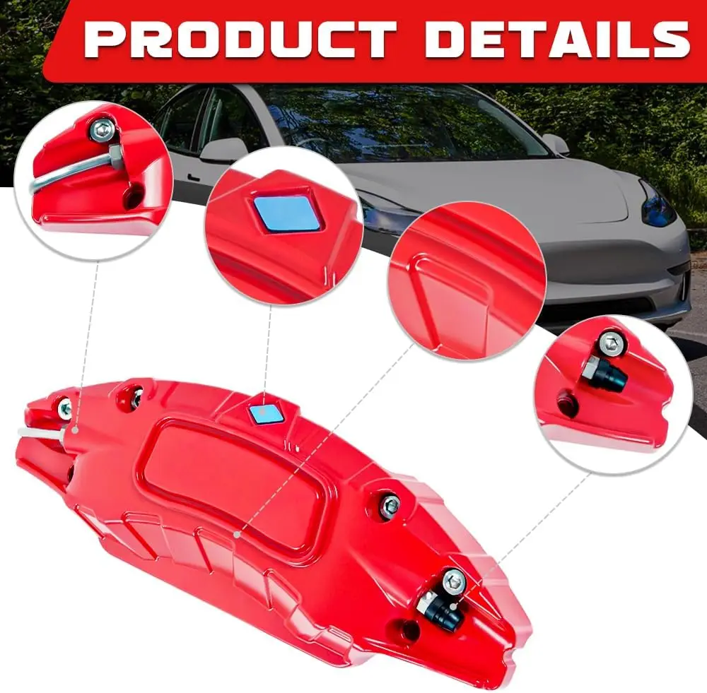 Caliper Covers Set of 4 Compatible with Tesla Model 3 Highland 2024,18 Inch 19 Inch Wheel Hub Size Red Brake Caliper Covers