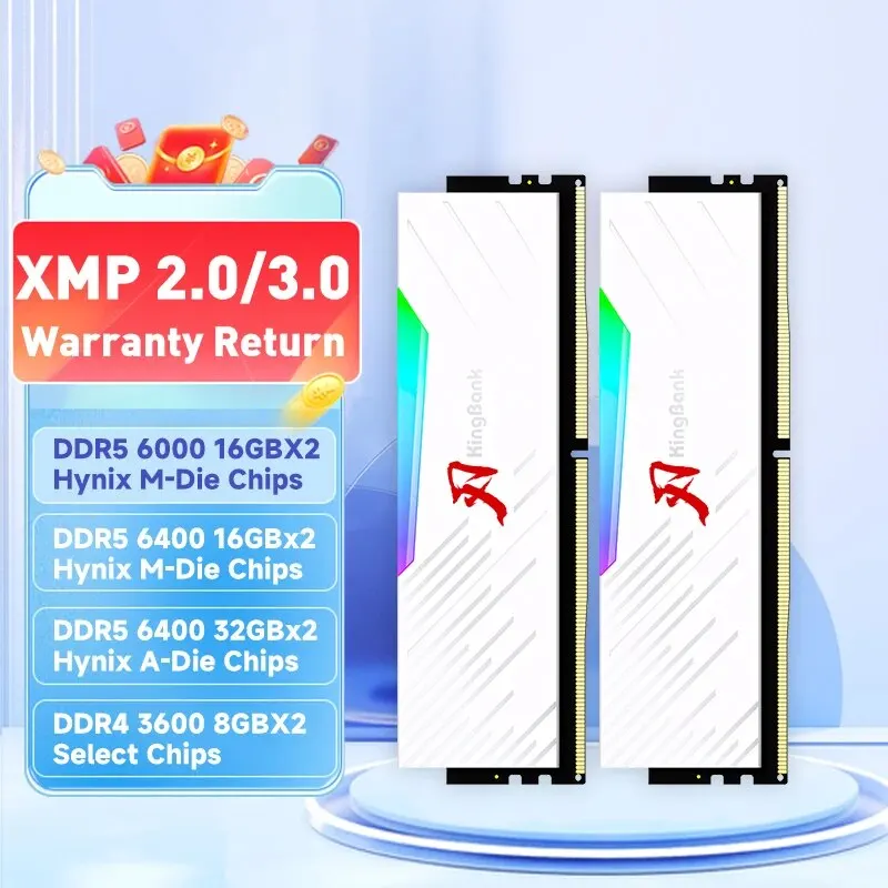 Kingbank ddr5 rgb speicher 6400mhz 16 gbx2 32 gbx2 hynix a-die original chip 1,4 v cl32 dual channel atember aubend desktop ram