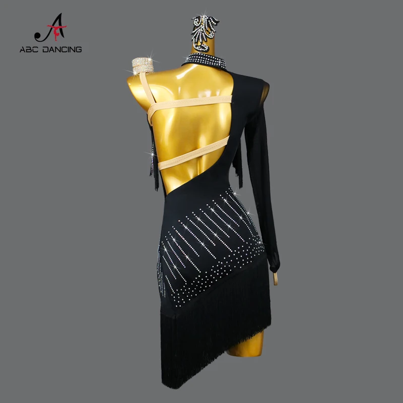 Vestido de flecos de baile latino negro para mujer adulta, traje de competición, falda de salón, Salsa, Samba, ropa de escenario para fiesta, nuevo