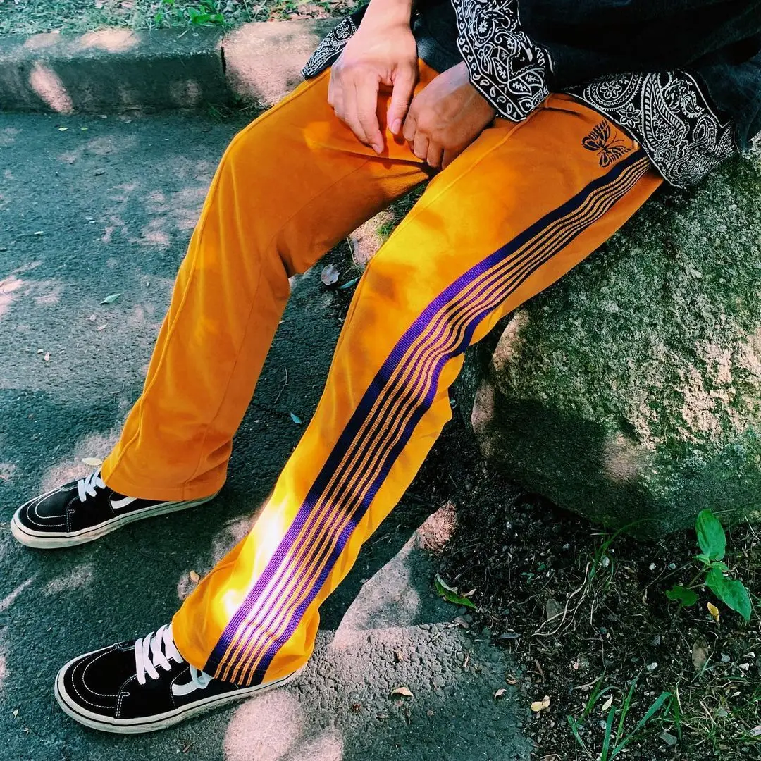 

Needles Track Pants Velvet Butterfly Embroidery Vintage Webbing Athletic Casual Men's & Women's Straight Leg Pants