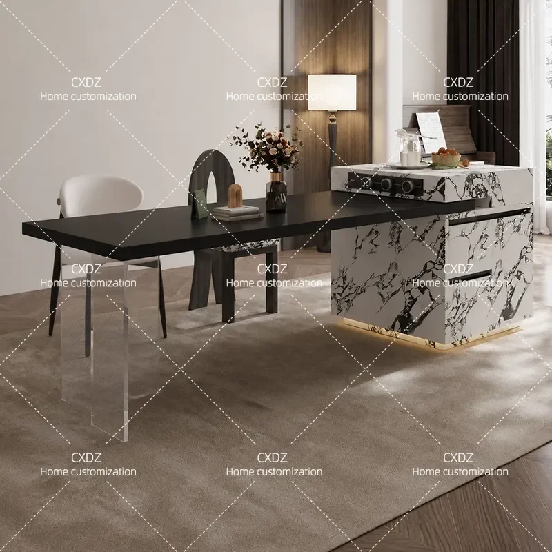 Modern Light Luxury Rock Slab Mid Island Table Integrated Household Retractable Kitchen Dining Acrylic Guide Table for Small