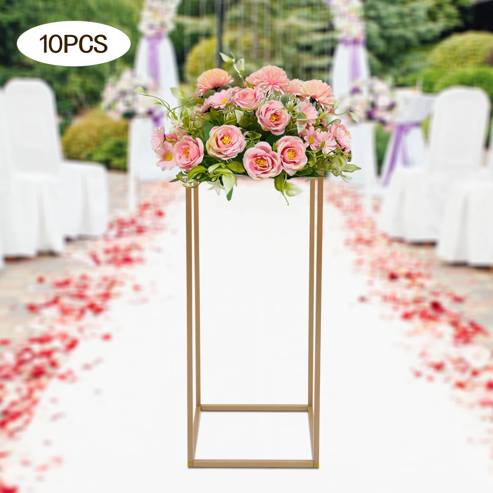 

10PCS 23.6Inch Tall Gold/White Metal Flower Stand for Wedding Table Centerpieces Decor Set of 10 Metal Flower Stand Wedding