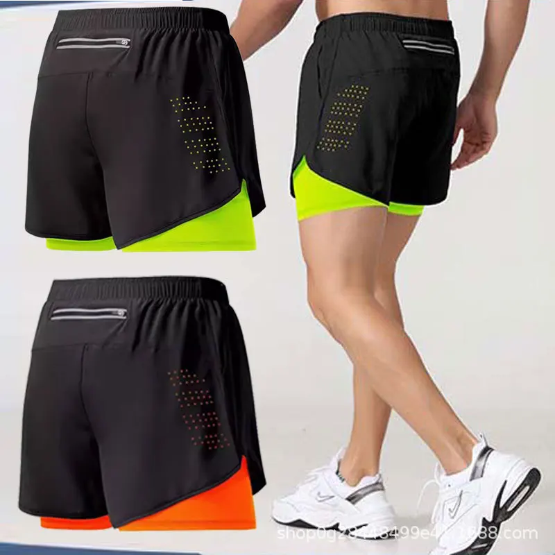 

Summer 2 In 1 Men Fitness Built-in Pocket Sports Shorts Quick Dry Gym Beach Shorts Running Double-deck Shorts Outdoor Sweatpants