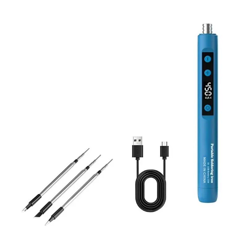 AA08-Wireless Soldering Iron USB Digital Display DIY Home Rapid Heating Soldering Repair Tool Kit Blue