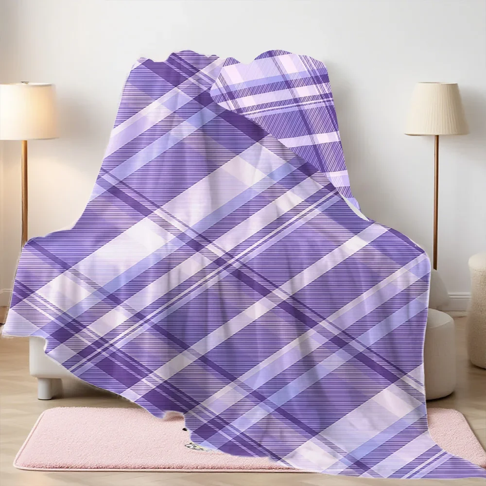 Lilac Plaid Four Season Flannel Blanket, Soft Plush Skin Friendly Sofa Blanket, A Great Gift Item