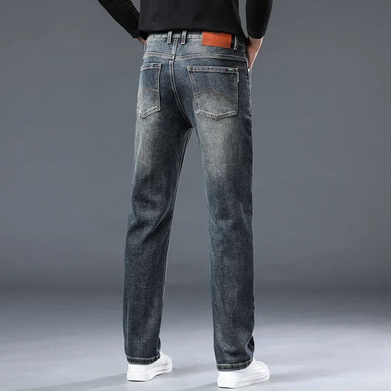 Nostalgic Retro Jeans Men's Straight Slim-Fit High-End Washed Casual Distressed Fashion Brand Business Street Long Pants